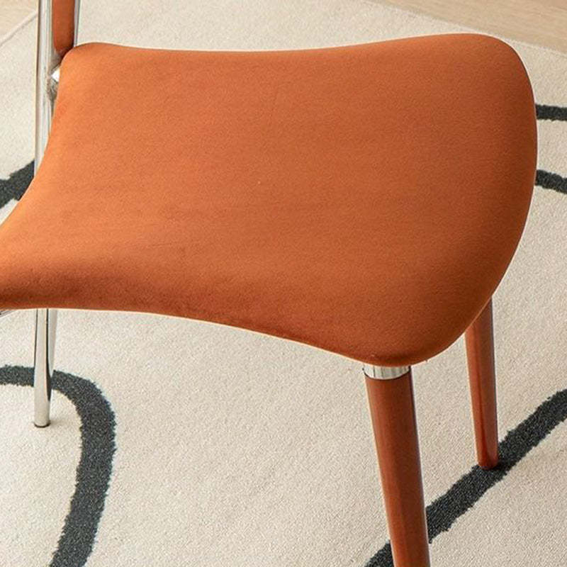 Scandinavian Curved Velvet Iron Wood Dining Chair — Walnut Color / Orange