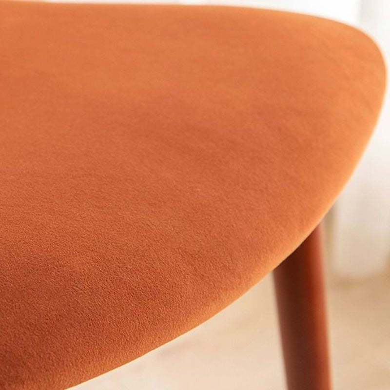 Scandinavian Curved Velvet Iron Wood Dining Chair — Walnut Color / Yellow