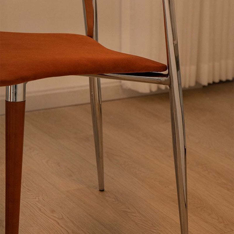 Scandinavian Curved Velvet Iron Wood Dining Chair — Walnut Color / Navy Blue