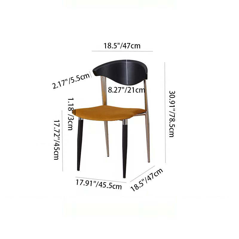Scandinavian Curved Velvet Iron Wood Dining Chair — Black / Navy Blue