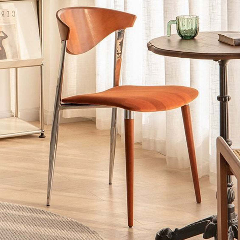 Scandinavian Curved Velvet Iron Wood Dining Chair — Black / Orange
