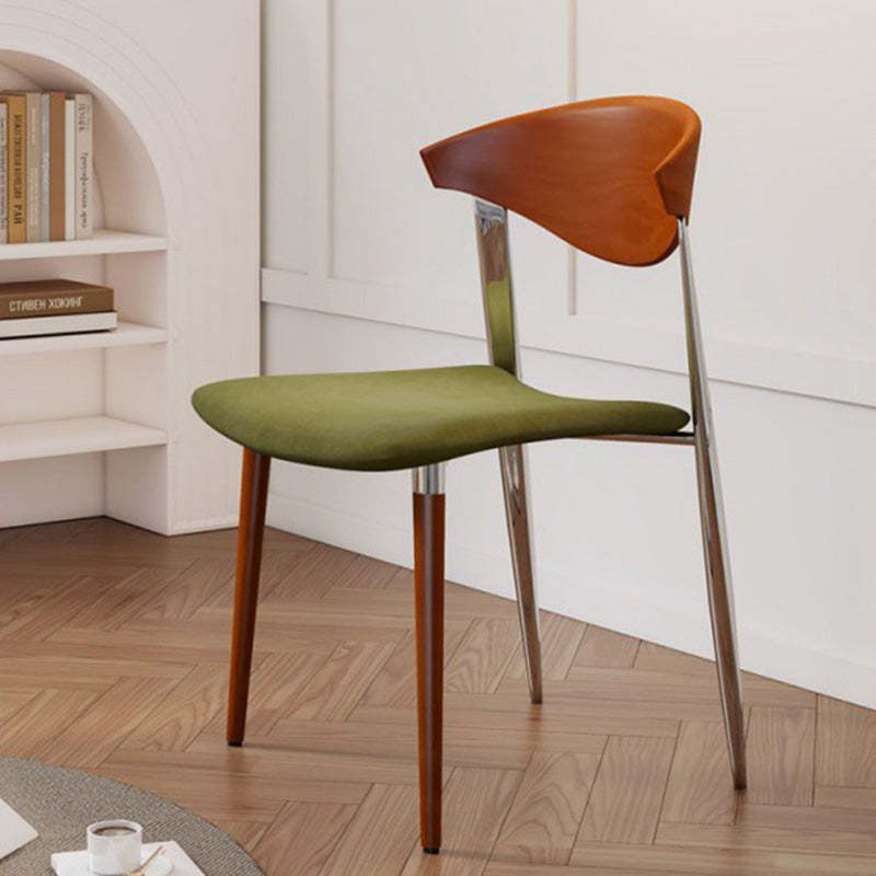 Scandinavian Curved Velvet Iron Wood Dining Chair