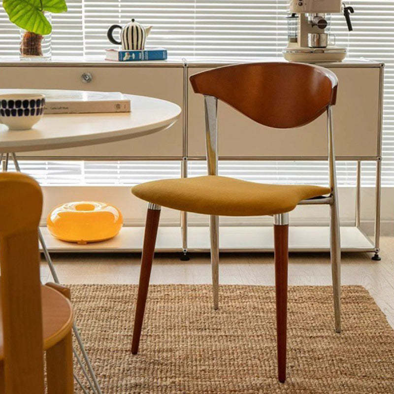 Scandinavian Curved Velvet Iron Wood Dining Chair