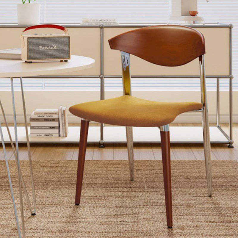Scandinavian Curved Velvet Iron Wood Dining Chair — Black / Green