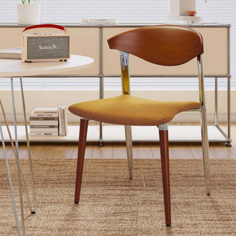 Scandinavian Curved Velvet Iron Wood Dining Chair — Black / Green