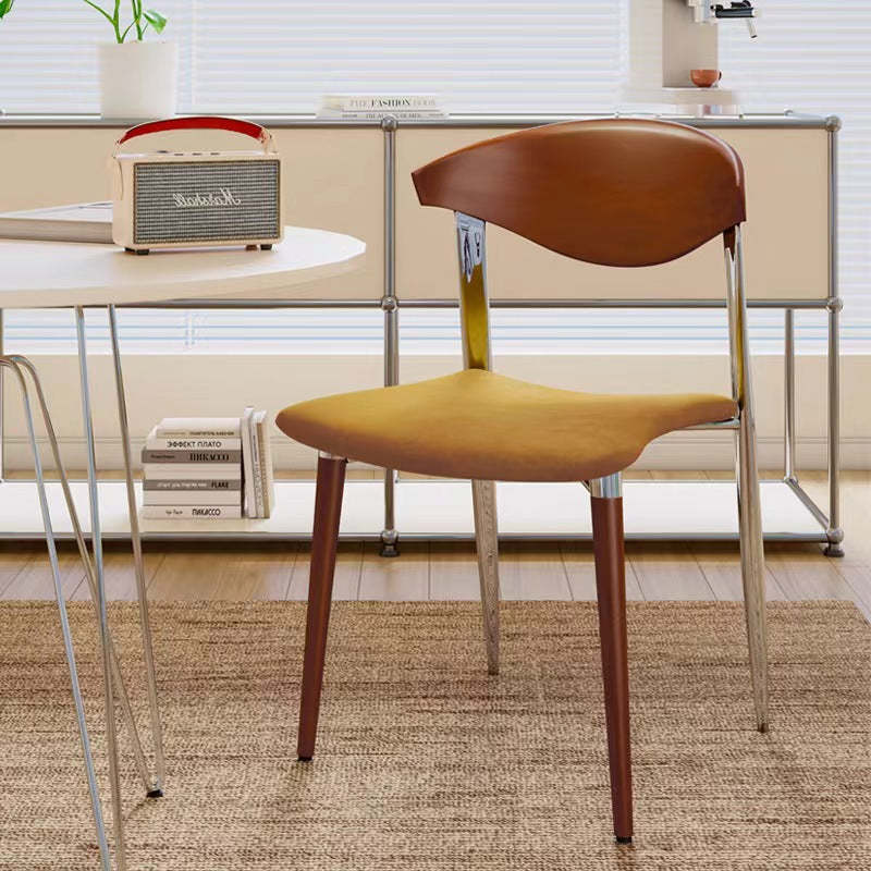 Scandinavian Curved Velvet Iron Wood Dining Chair