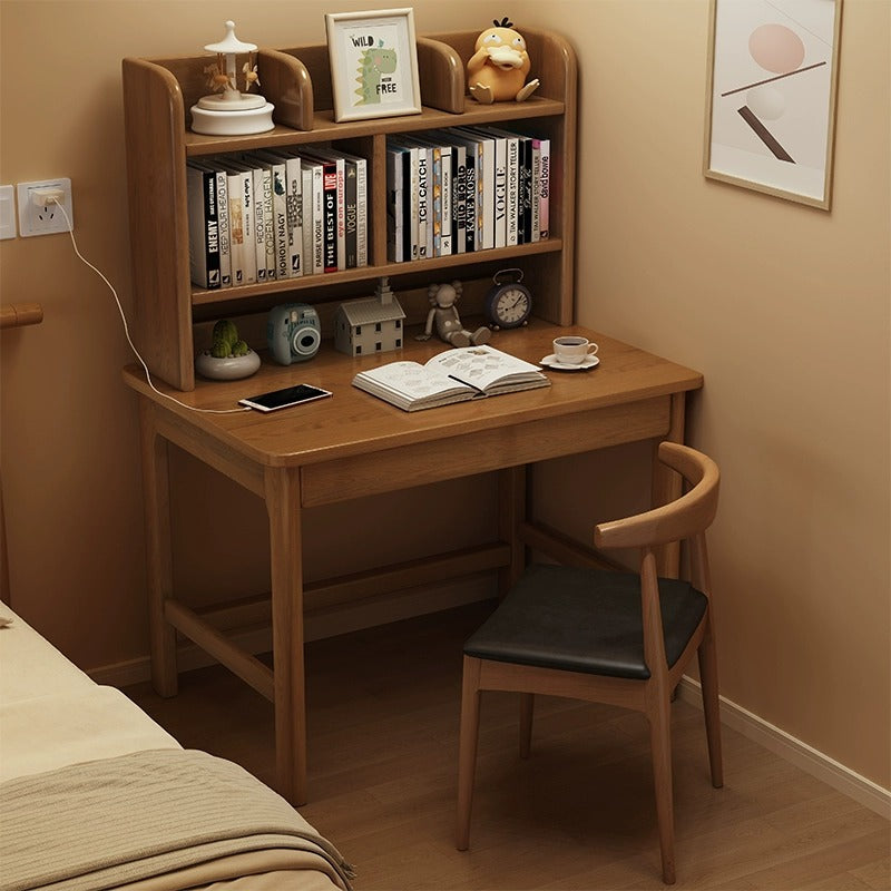 Modern Rubberwood 1-Drawer Desk — Walnut Color