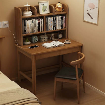 Modern Rubberwood 1-Drawer Desk — Walnut Color