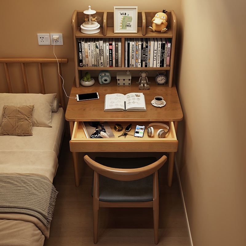 Modern Rubberwood 1-Drawer Desk — Original Wood Color