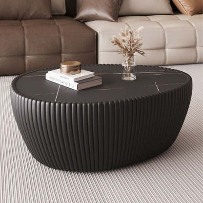 Nordic Stone PU Leather Wood Pebble Coffee Table