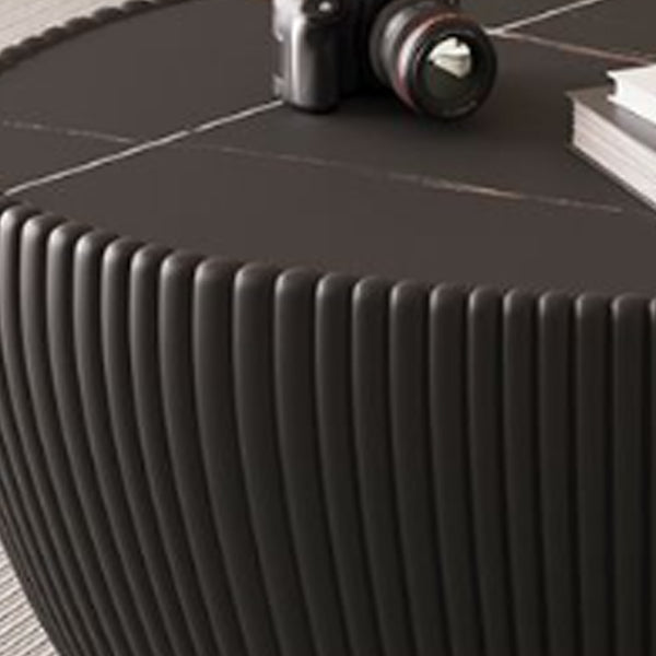 Nordic Stone PU Leather Wood Pebble Coffee Table — Black