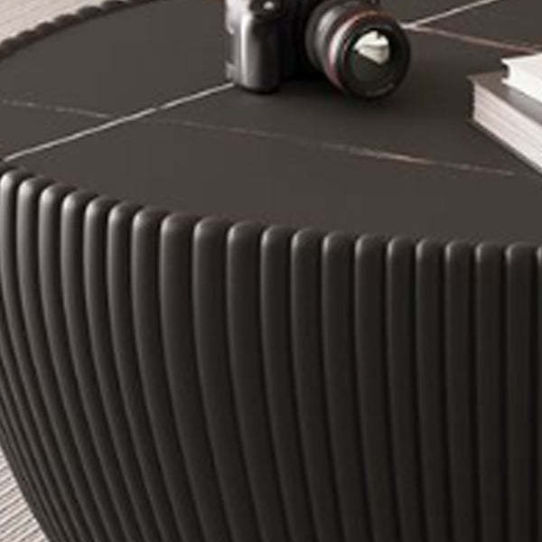 Nordic Stone PU Leather Wood Pebble Coffee Table — Black