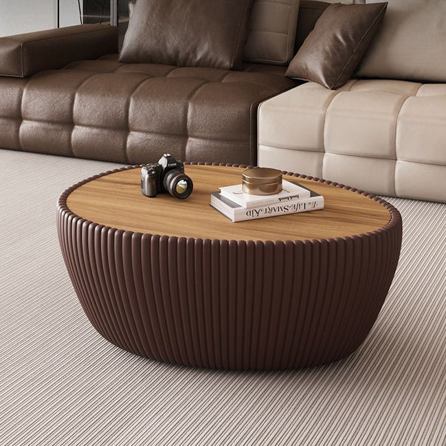 Nordic Stone PU Leather Wood Pebble Coffee Table