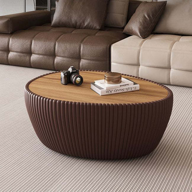 Nordic Stone PU Leather Wood Pebble Coffee Table