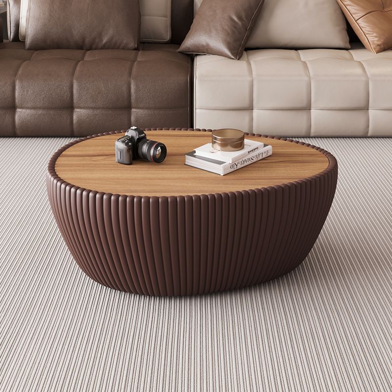 Nordic Stone PU Leather Wood Pebble Coffee Table