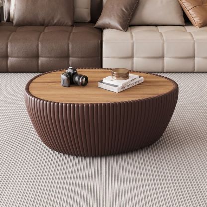 Nordic Stone PU Leather Wood Pebble Coffee Table