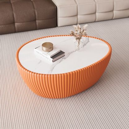 Nordic Stone PU Leather Wood Pebble Coffee Table