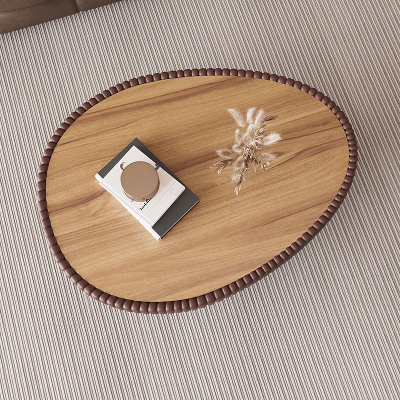 Nordic Stone PU Leather Wood Pebble Coffee Table — Brown