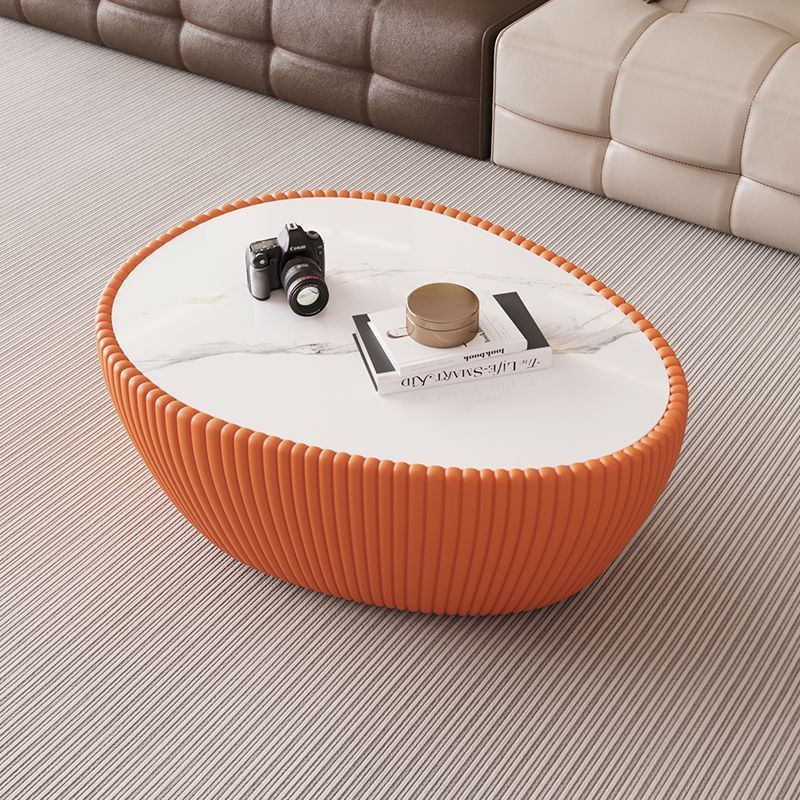Nordic Stone PU Leather Wood Pebble Coffee Table