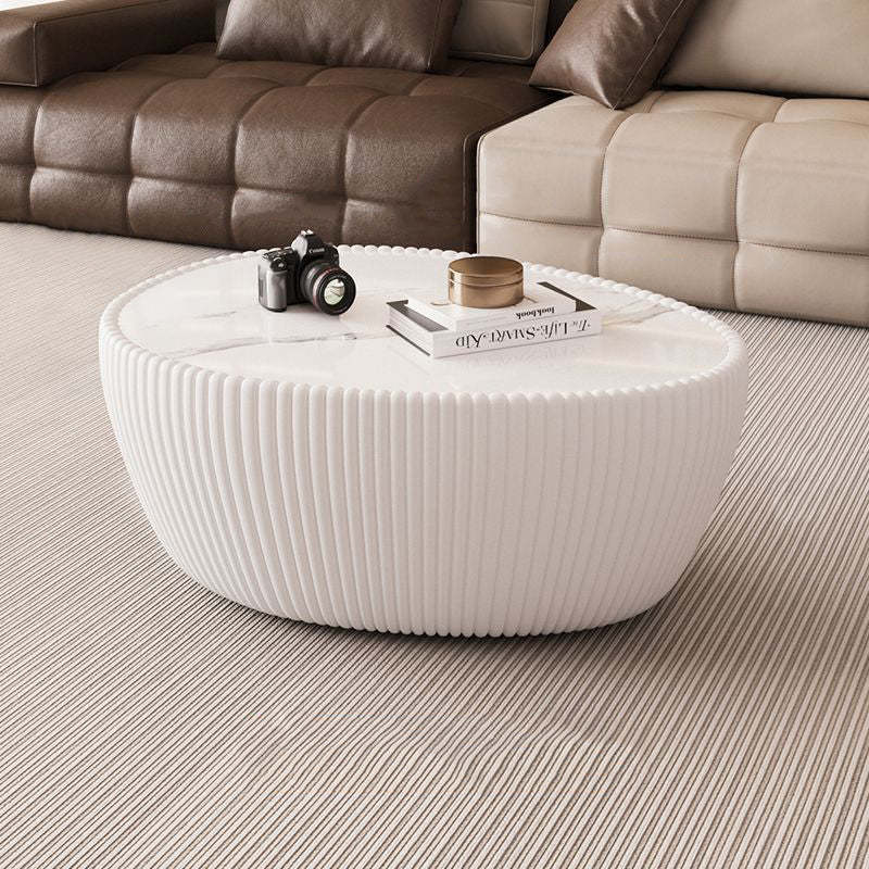 Nordic Stone PU Leather Wood Pebble Coffee Table — White
