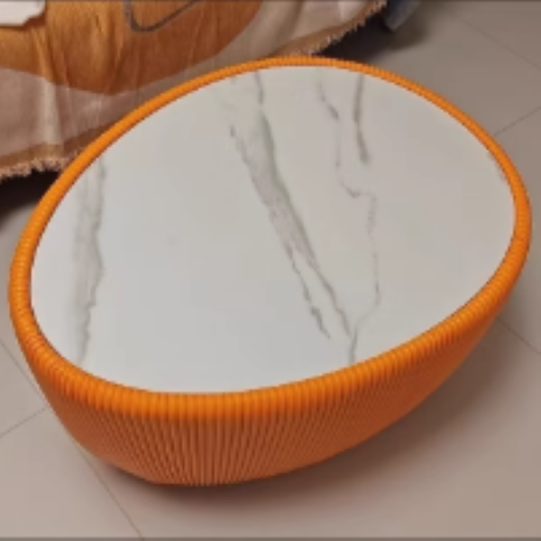 Nordic Stone PU Leather Wood Pebble Coffee Table