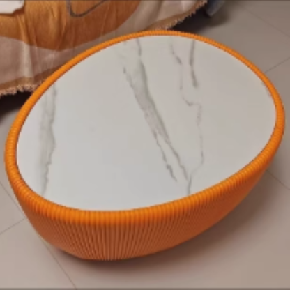 Nordic Stone PU Leather Wood Pebble Coffee Table
