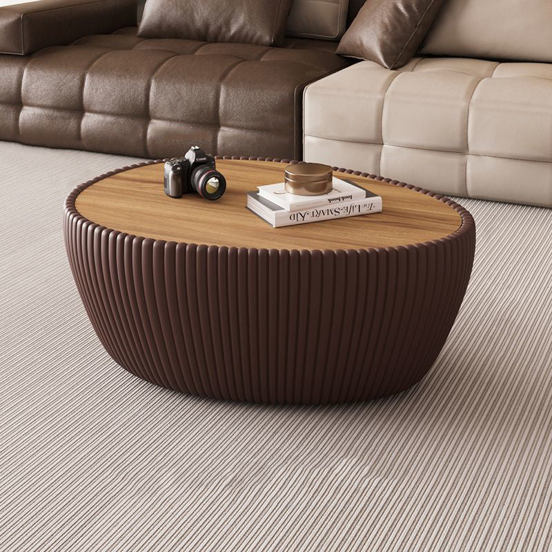 Nordic Stone PU Leather Wood Pebble Coffee Table — Black