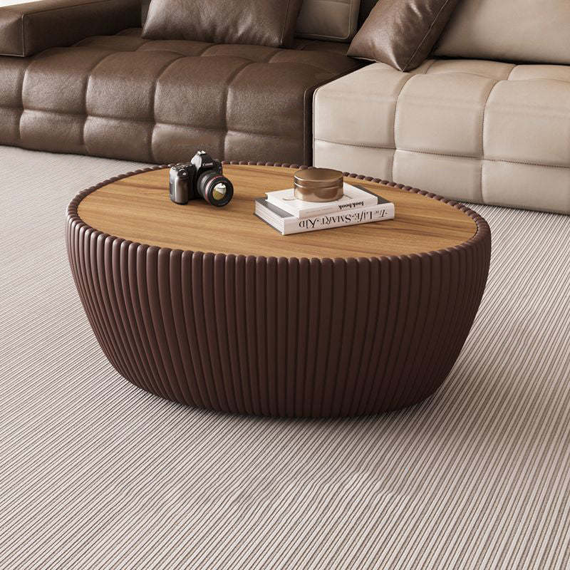 Nordic Stone PU Leather Wood Pebble Coffee Table — Black