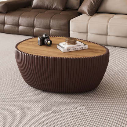 Nordic Stone PU Leather Wood Pebble Coffee Table — Black