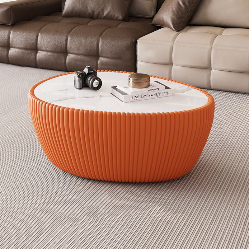 Nordic Stone PU Leather Wood Pebble Coffee Table — Orange