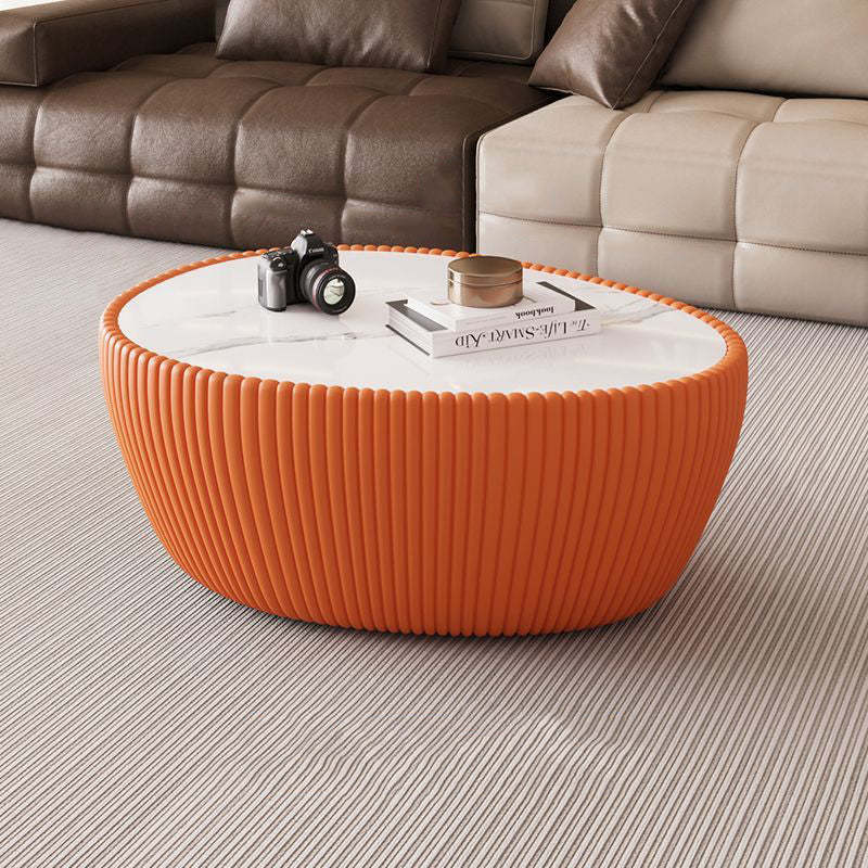 Nordic Stone PU Leather Wood Pebble Coffee Table — Orange
