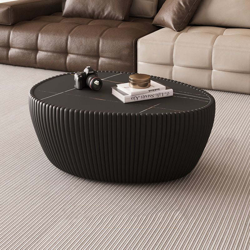 Nordic Stone PU Leather Wood Pebble Coffee Table