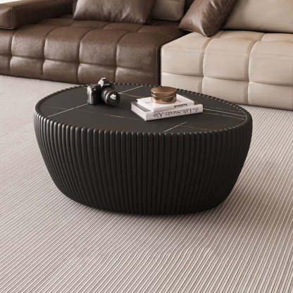 Nordic Stone PU Leather Wood Pebble Coffee Table