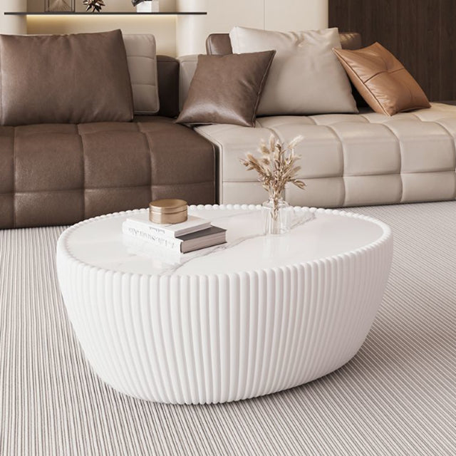 Nordic Stone PU Leather Wood Pebble Coffee Table