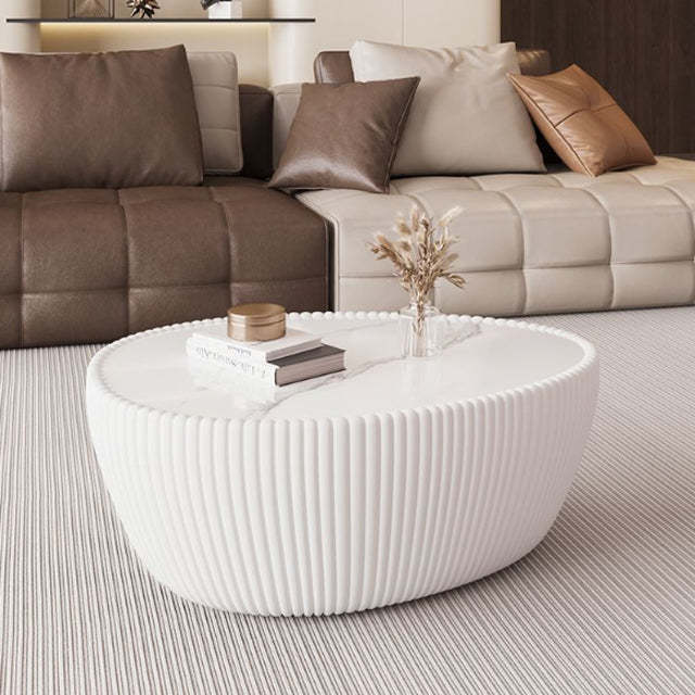 Nordic Stone PU Leather Wood Pebble Coffee Table