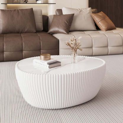 Nordic Stone PU Leather Wood Pebble Coffee Table