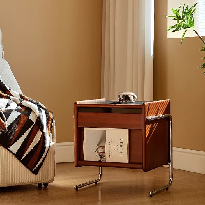 Contemporary Pine Steel Curved Nightstand
