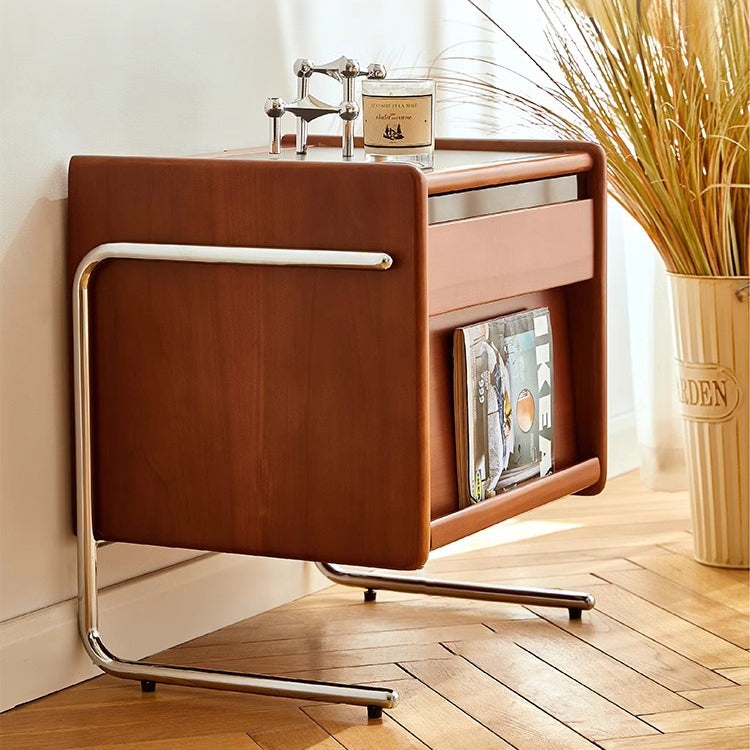 Contemporary Pine Steel Curved Nightstand