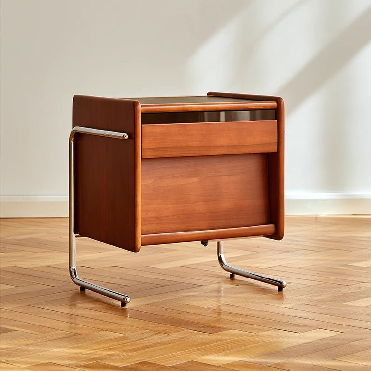 Contemporary Pine Steel Curved Nightstand