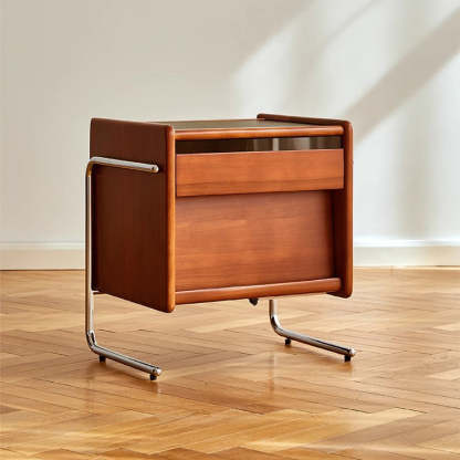 Contemporary Pine Steel Curved Nightstand