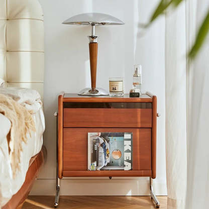 Contemporary Pine Steel Curved Nightstand