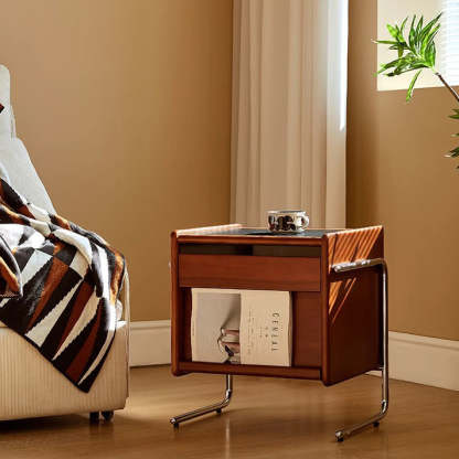 Contemporary Pine Steel Curved Nightstand