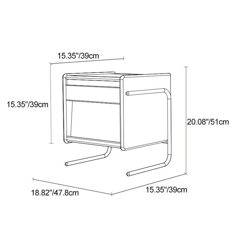 Contemporary Pine Steel Curved Nightstand