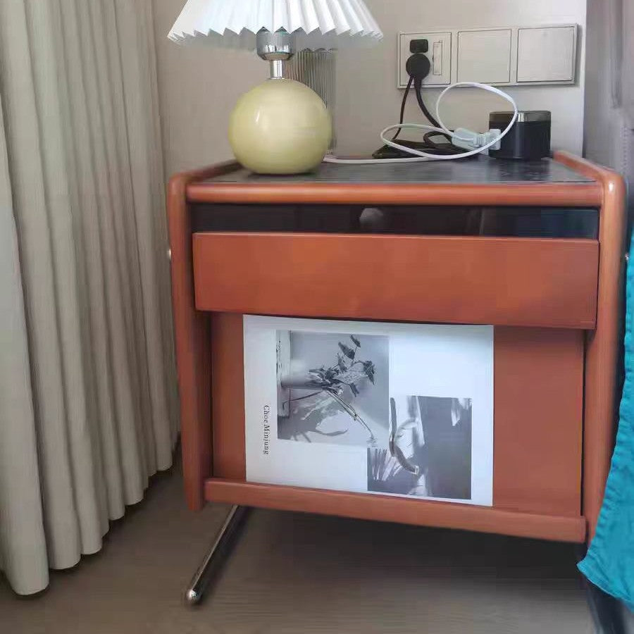 Contemporary Pine Steel Curved Nightstand