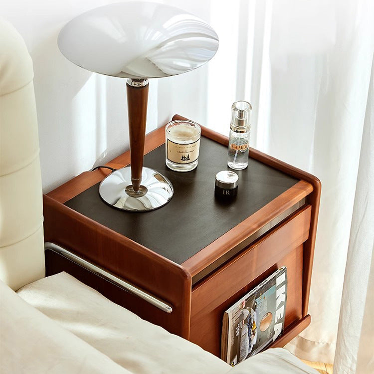 Contemporary Pine Steel Curved Nightstand