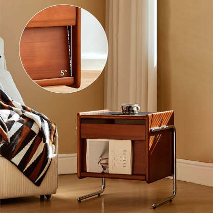 Contemporary Pine Steel Curved Nightstand