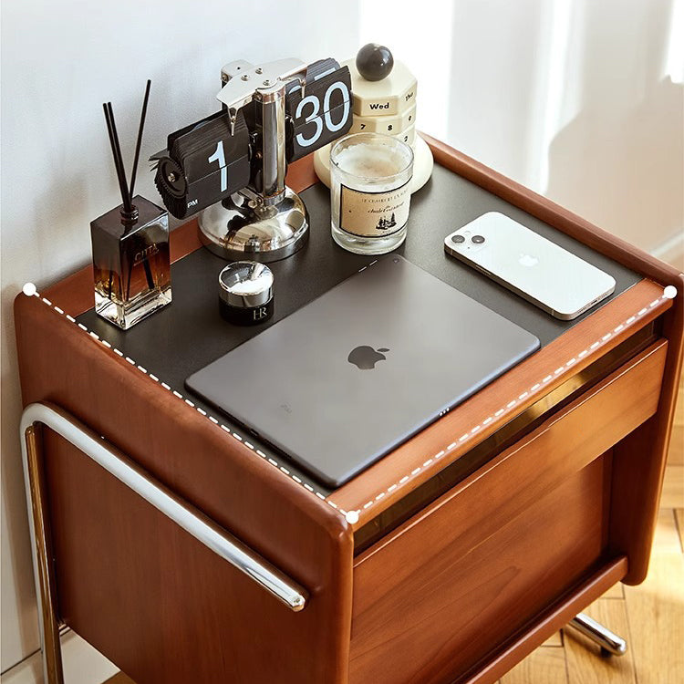 Contemporary Pine Steel Curved Nightstand