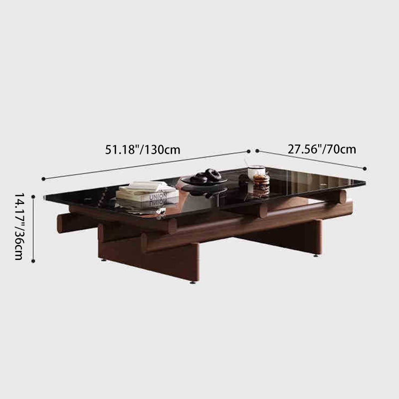 Vintage Ash Wood Glass Coffee Table
