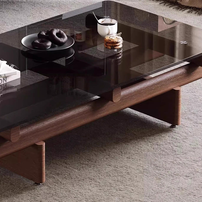 Vintage Ash Wood Glass Coffee Table