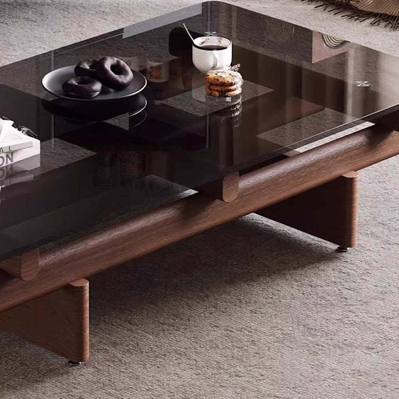 Vintage Ash Wood Glass Coffee Table